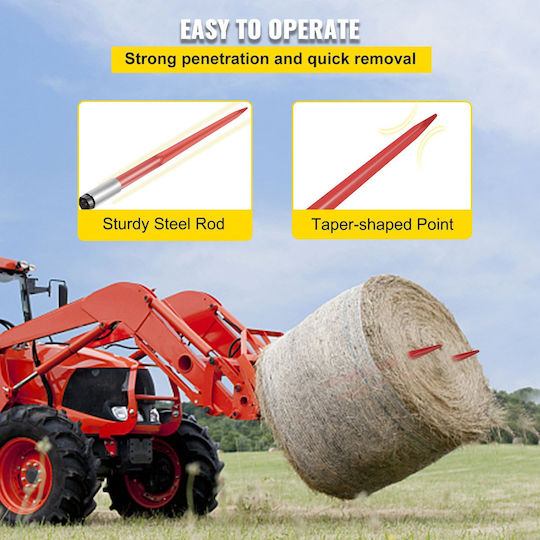 Vevor Pair Hay Spear 43 Inches Bale Spear 3000 Lbs Bale Spike Quick Attach Square Hay Bale Spears 1 3/4 Inches Red Coated Bale Forks Bale Hay Spike Hex Nut and Sleeve Buckets Tractors Loaders