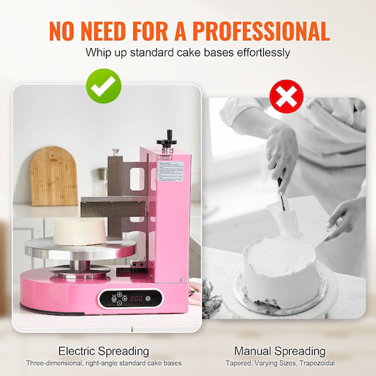 Vevor Μηχάνημα Διακόσμησης Τούρτας Άπλωμα Τούρτας 4" Έως 12" Κέικ Ροζ