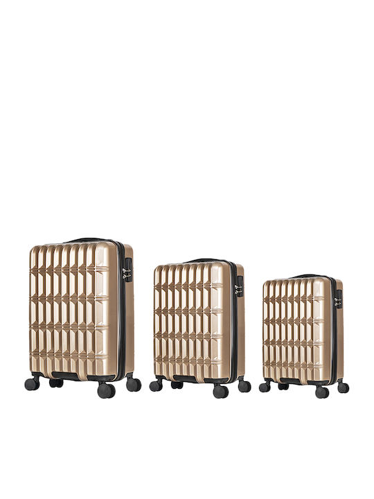 Provitera Travel Suitcases Hard Gold with 4 Wheels Set of 3pcs