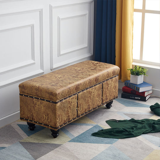Stool For Living Room With Storage Space Upholstered with Leatherette Mustard 80x43x43cm