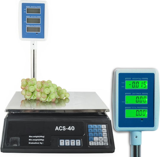 Bakaji Electronic Retail Scale with Weighing Capacity of 40kg and Division 200gr
