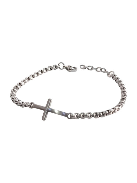 Kalliopi Silver Bracelet with Cross design made of Steel