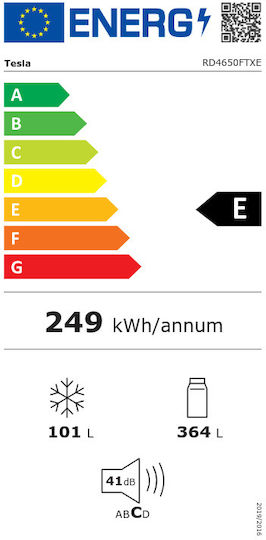 Tesla Frigider cu două uși 465lt Total NoFrost Î185xL70.6xA68.6cm. Inox RD4650FTXE