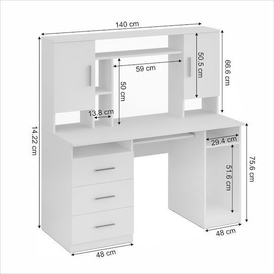 Γραφείο Keldra Ξύλινο Λευκή Απόχρωση 140x59.8x142.2εκ.