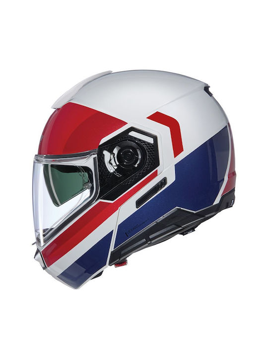 Nolan N90-3 Roboto 345 White / Red / Blue Motorcycle Helmet Flip-Up ECE 22.06 with Pinlock and Sunvisor