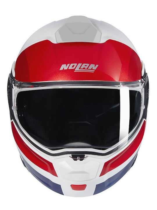 Nolan N90-3 Roboto 345 White / Red / Blue Motorcycle Helmet Flip-Up ECE 22.06 with Pinlock and Sunvisor