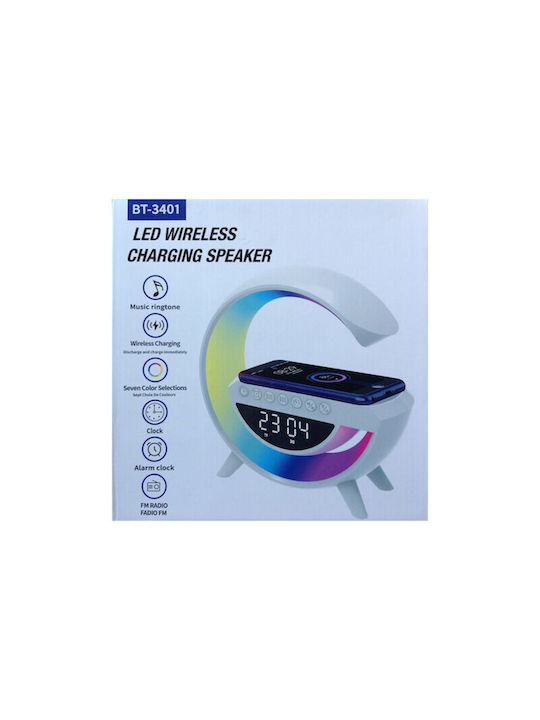 Tabletop Digital Clock LED with Alarm Clock Radio and Wireless Charging White BT-3401