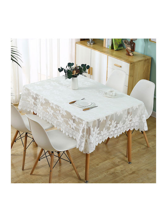 Față de masă cu Dantelă Alb 150x150cm