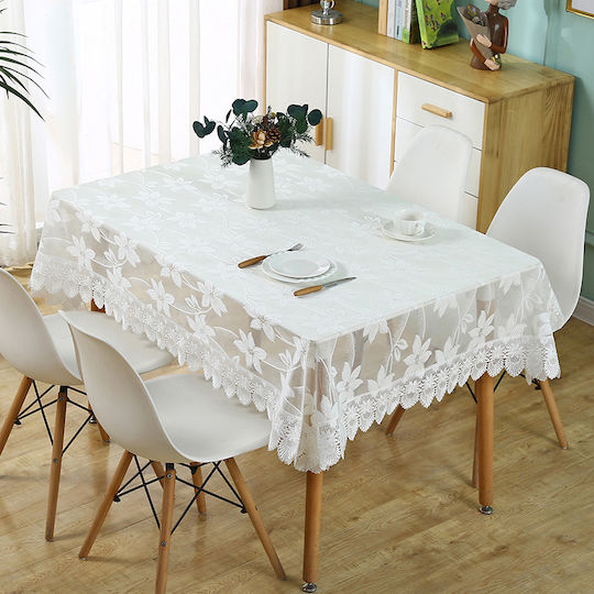 Față de masă cu Dantelă Alb 150x150cm