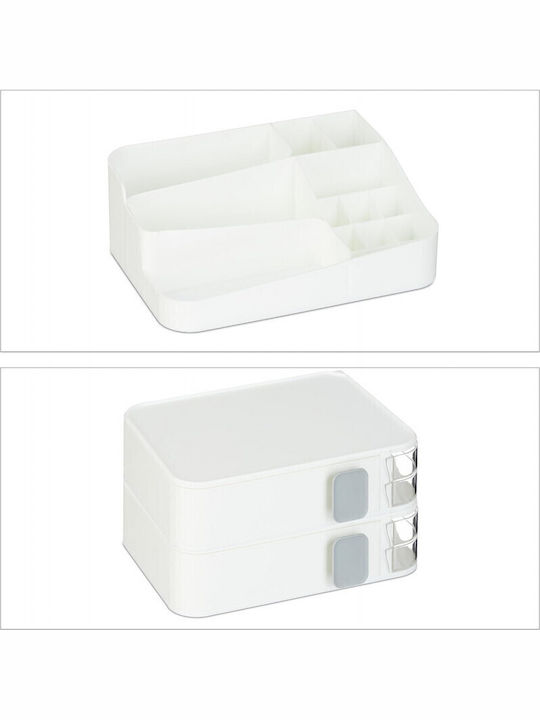 Relaxdays Organizator Cosmetice Cu 2 Sertare Alb 26x21.5x21cm