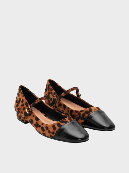 Louizidis Synthetic Leather Leopard Ballerinas With strap Black