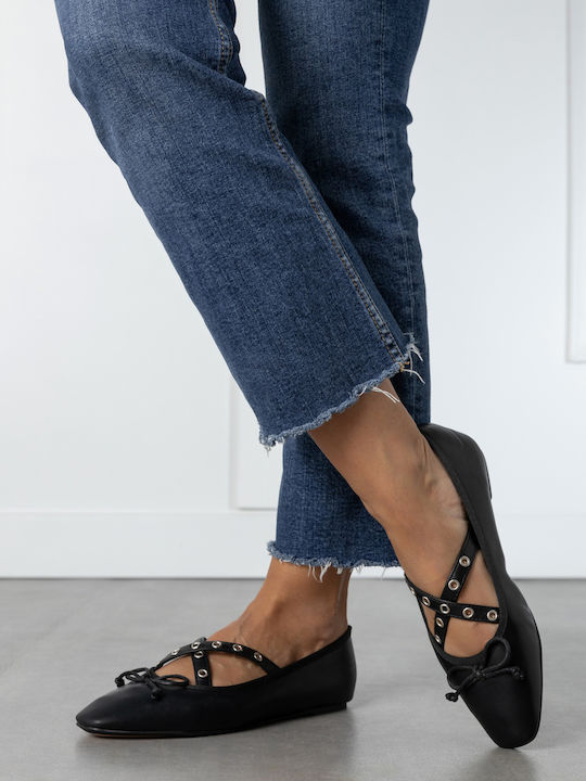 Damen Ballerinas mit Riemen in Schwarz Farbe