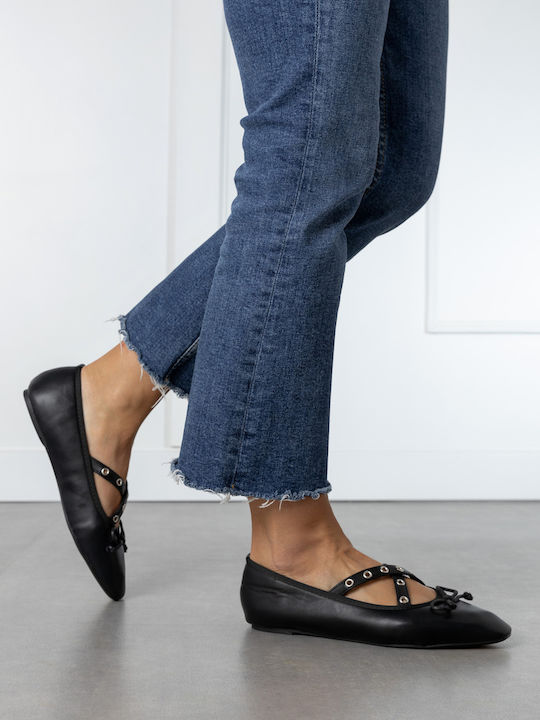 Damen Ballerinas mit Riemen in Schwarz Farbe