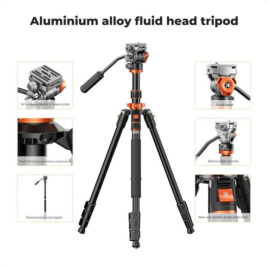 K&F Concept K234A7+FH-03 Aluminum Video Tripod with Fluid Head (KF09.136)