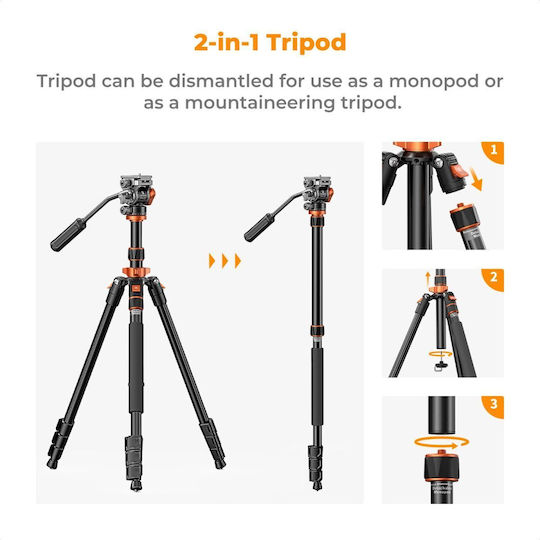 K&F Concept K234A7+FH-03 Aluminum Video Tripod with Fluid Head (KF09.136)