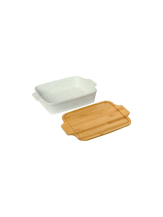Cryspo Trio Rectangular Heat-Resistant Cookware Made of Porcelain with Lid and Stand 34x24x7cm