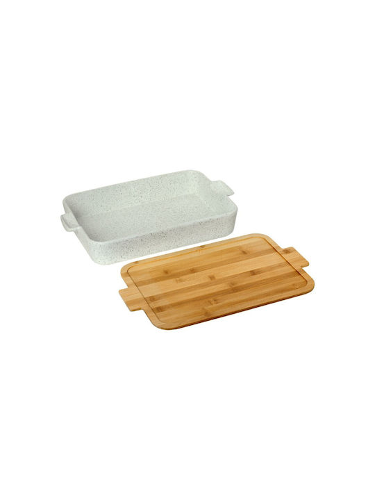 Cryspo Trio Rectangular Heat-Resistant Cookware Made of Porcelain with Lid and Stand 33x21x6cm
