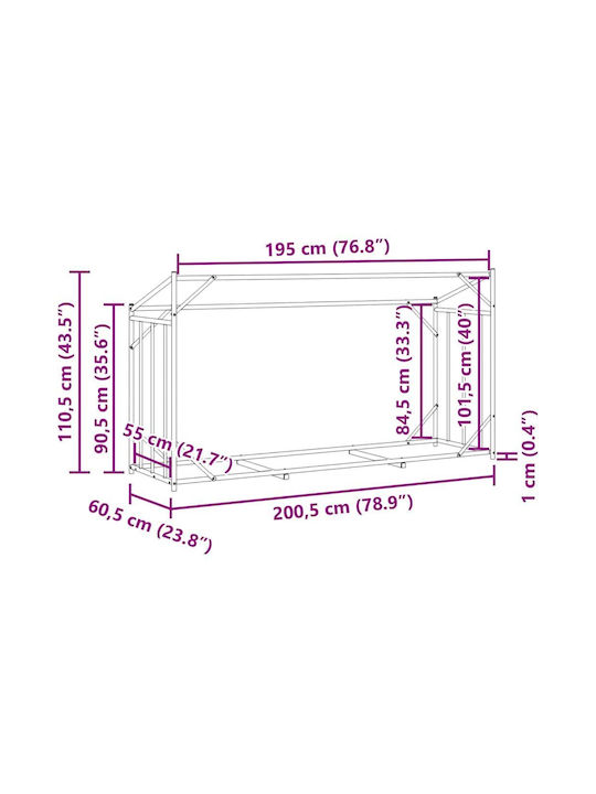 vidaXL Ξύλινο Ράφι Αποθήκευσης Ξύλων 200.5x60.5x110.5cm Μαύρο