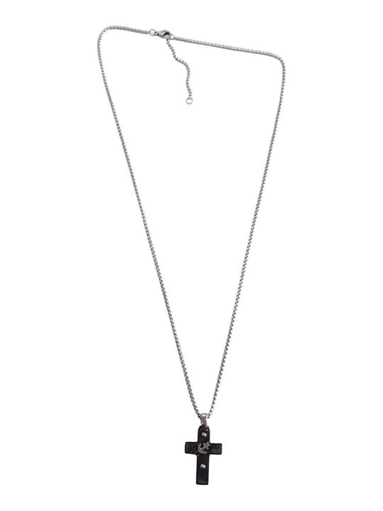 Kalliopi Silver Crucifix Masculin Negru Din Oțel Cu Lanț