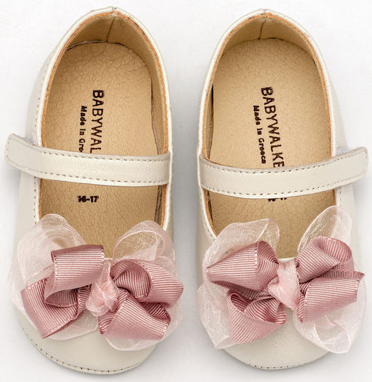 Babywalker Ecru Pink Baptism Leather Soft Sole Pumps