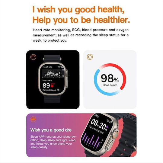 Andowl W800 Ultra 49mm Smartwatch with Heart Rate Monitor (Beige)