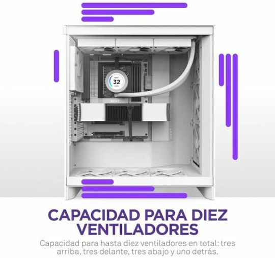 NZXT H7 Flow (2024) Gaming Midi Tower Κουτί Υπολογιστή με Πλαϊνό Παράθυρο Λευκό