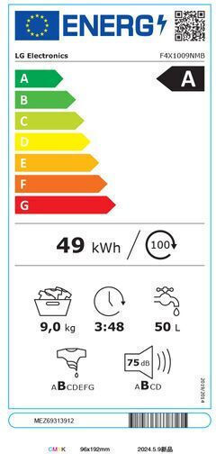 LG Πλυντήριο Ρούχων 9kg με Τεχνολογία Ατμού 1400 Στροφών Μαύρο F4X1009NMB