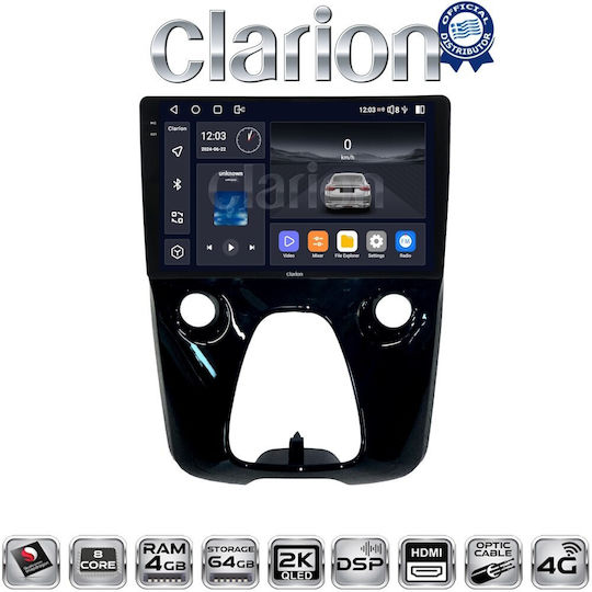 Clarion Ηχοσύστημα Αυτοκινήτου για Toyota Aygo Citroen C1 2014 (Bluetooth/USB/WiFi/GPS/Apple-Carplay/Android-Auto)