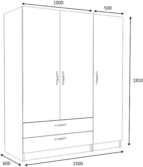 Victoria Τρίφυλλη Ντουλάπα Φυσικό Οξιάς 150x60x181cm