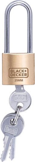 Black & Decker Steel Padlock Lengthened with Key 25mm Black 1pcs