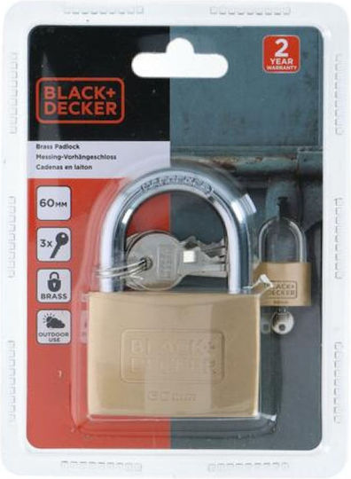 Black & Decker Bronze Vorhängeschloss Messing mit Schlüssel 60mm Black 1Stück