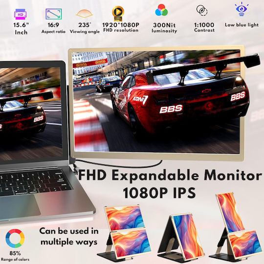 Extensor ecran triplu pentru laptopuri de 13"-17.3" 15.6" Full HD 1080p IPS Display Visionhub compatibil Windows Mac Linux design portabil multifuncțional porturi USB-C Mini HDMI Plug and Play