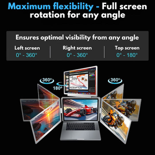 Quad-screen Expandable Portable Laptop 3 X 14" Full Hd 1200p Screens 100% Srgb Foldable Rotatable 360° Compatible 13"-17.3" Laptops Windows Macos Complete Workstation Multitasking