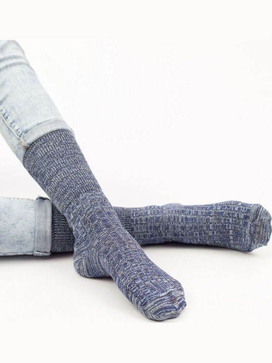 Women's Casual Socks Blue White Cotton Livoni 33561 Dark Blue