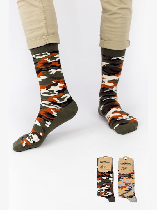 Ανδρικές Casual Κάλτσες Military Pattern Βαμβακερές 2 Τεμάχια Cotbox 31776 Ανοιχτό Γκρί