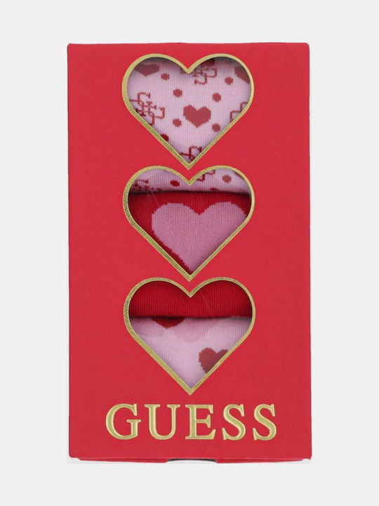 Чорапи Guess 3бр. Фантазия Сърце O5rg10kbzu0 Червено-розово