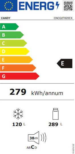Candy 409лт NoFrost В205xШ59.5xД66.7см. Inox CNCQ2T620EX