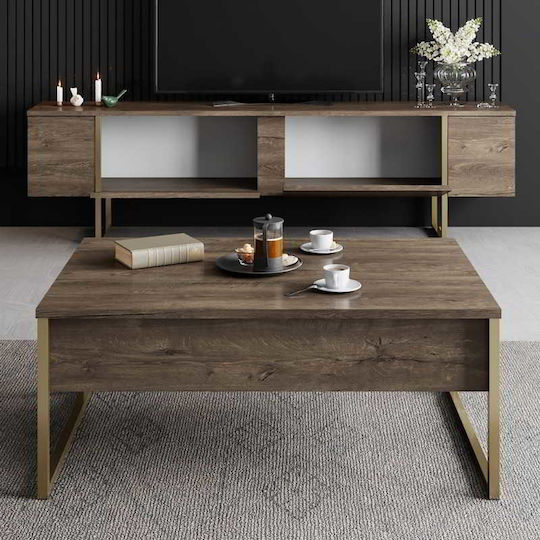 Έπιπλο Τηλεόρασης Luxe Καρυδί - Χρυσό Μ180xΠ30xΥ50cm