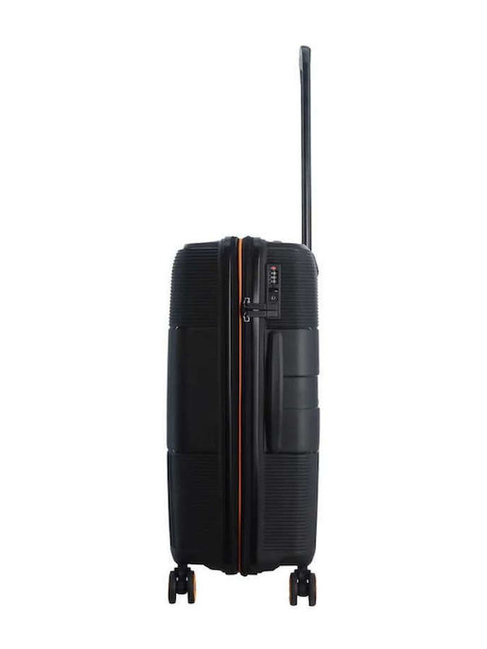 Discovery Medium Travel Suitcase Hard Black with 4 Wheels Height 65cm