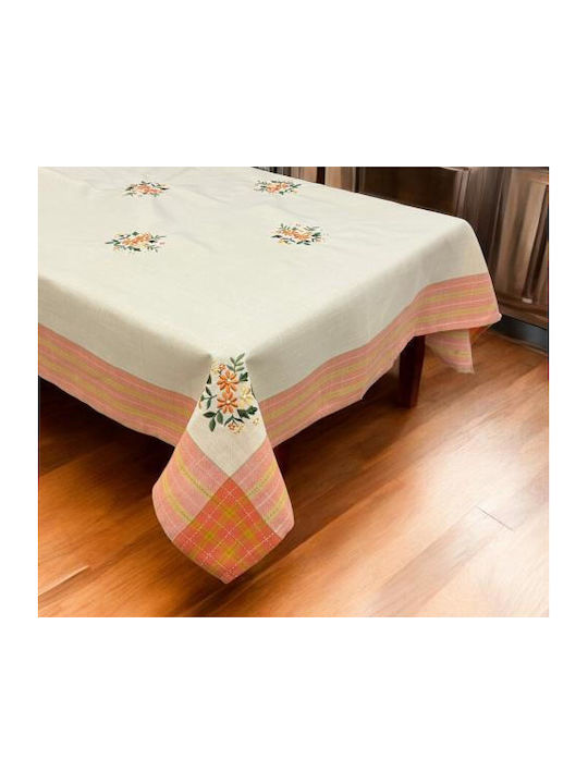 Linea Home Tablecloth Linen with Embroidery Picnic Orange 140x140cm