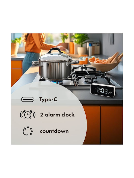 Green Blue Tabletop Digital Clock with Alarm White GB397