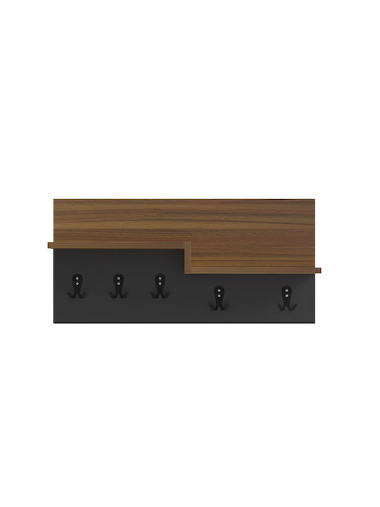 HomeMarkt Wall Hanger Nyda Wooden 6 Hooks Black 65x13.2x31cm
