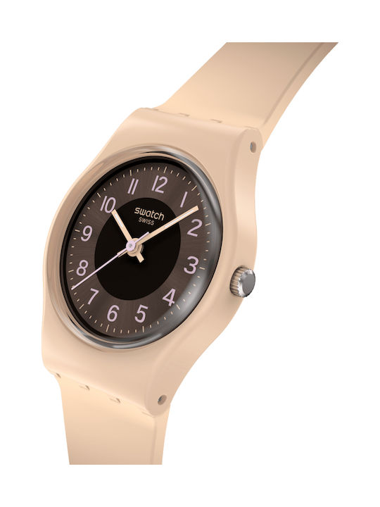 Swatch Swatch Γυναικείο Ρολόι 34mm Μπαταρίας με Καφέ Καουτσούκ Λουράκι