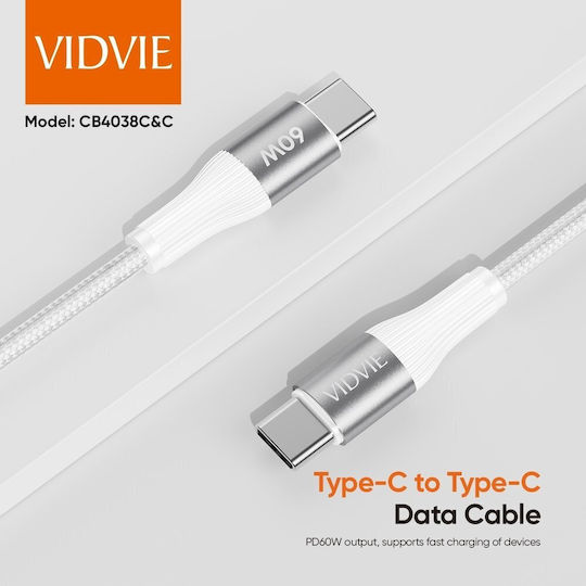 Vidvie Braided USB 2.0 Cable USB-C male - USB-C 60W White 1m