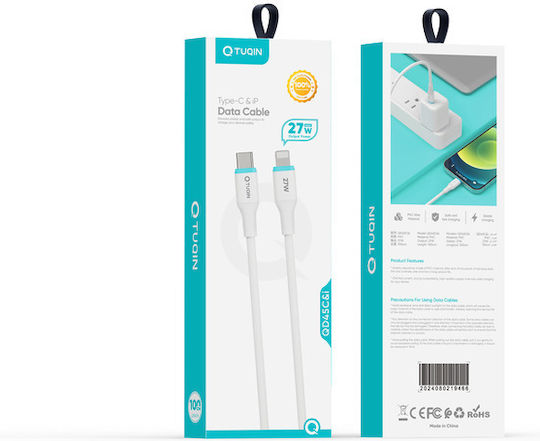 Tuqin USB-C към Lightning кабел 27W Бял 1м