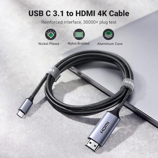 Ugreen Braided Cable HDMI male - USB-C male 1m Μαύρο
