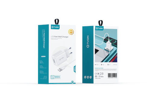 Tuqin Φορτιστής με Θύρα USB-A και Καλώδιο USB-C 15W Λευκός (QE44T)