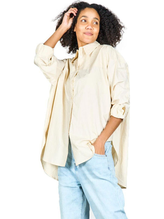 Langärmelig Damen Hemd Beige
