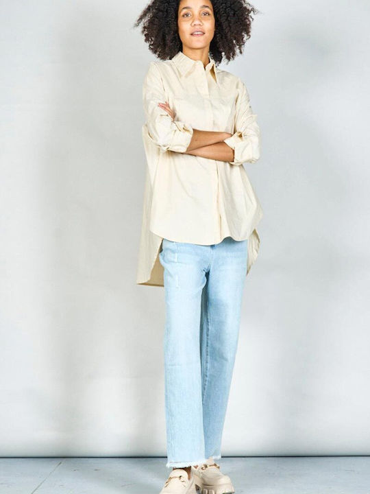Langärmelig Damen Hemd Beige