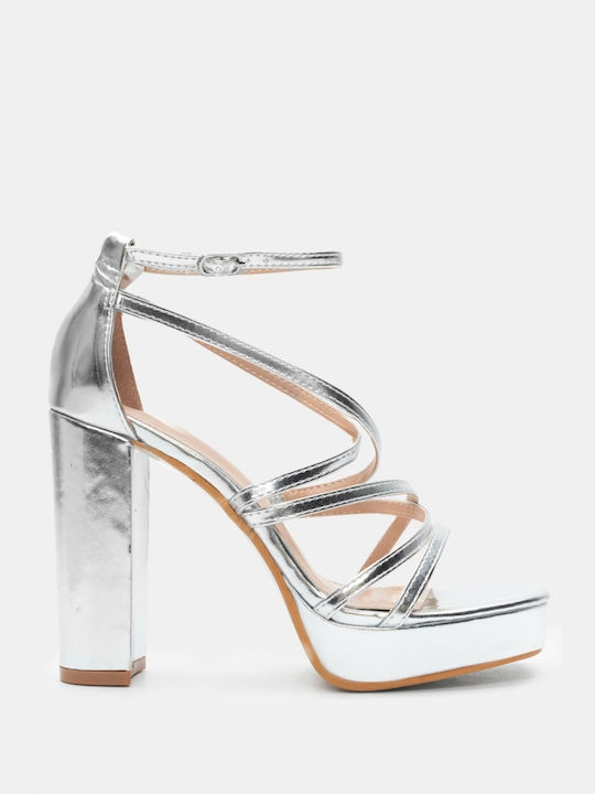 Luigi Platform Women's Sandals with Ankle Strap Silver